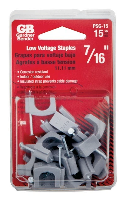 Gardner Bender 7/16" W x 1-1/4"L Plastic Insulated Low Voltage Staples 15 pk
