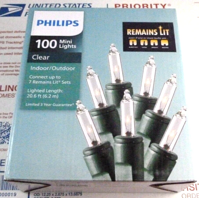 PHILIPS 100 MINI String Lights Clear Remains Lit Christmas Green Wire Warm White 19.85 PicClick