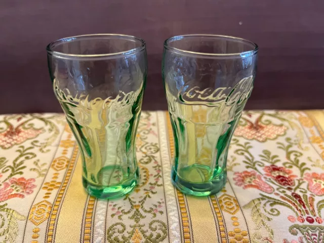 Libbey Miniature Coca Cola Bell Glasses Green Clear 3.25" LOT of 2 EUC