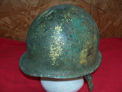 WWII M1 Helmet US Army Front Seam Fixed Bale Theater Camouflage USGI GI USMC WW2