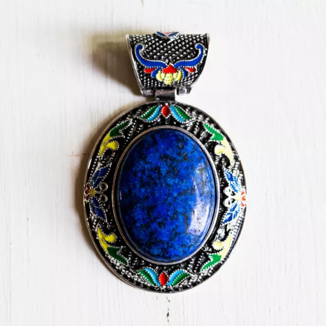 Gros pendentif Ovale LAPIS LAZULI XL Pierre naturelle sur monture argentée