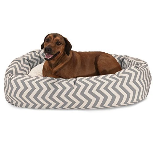 52 inch Grey Chevron Sherpa Bagel Dog Bed