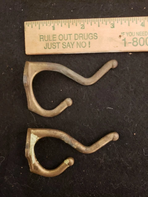 Lot of 2 Vintage Salvaged Brass Wall Coat/Hat Hooks (pair) 3