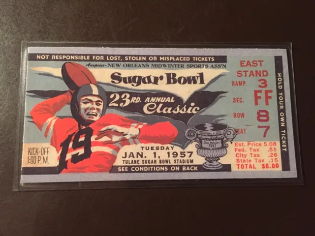 Baylor Bears 1957 Sugar Bowl REPLICA ticket vs Tennessee Volunteers