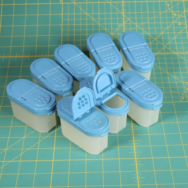 Set of 8 VTG Tupperware Blue Lid Spice Shakers Containers Modular Mates 1843