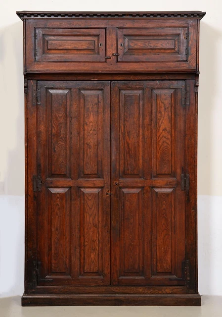 Antique French Oak Armoire Hall Robe Wardrobe Cupboard, c 1830
