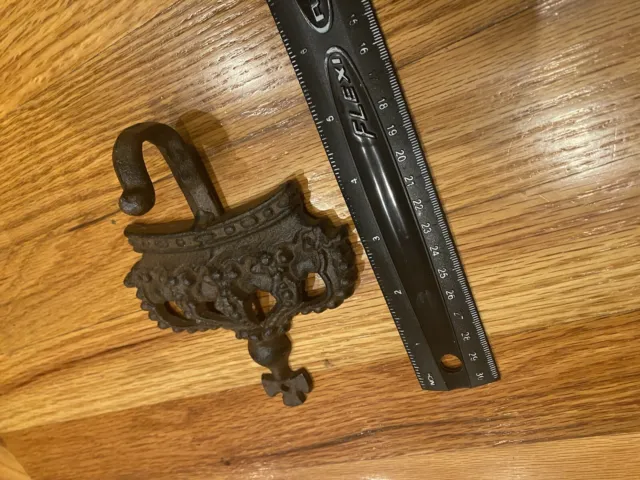 Unique Metal Hanger Hook - Crown With Cross - Nice Decorative Piece -Age Unknown 6