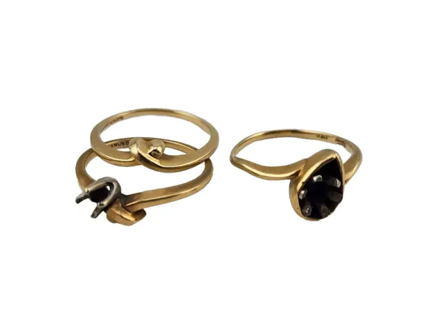 2x 14k Gold Rings Missing Stones, One Two-piece - 6.26 Grams - Sizes 6 and 6.25