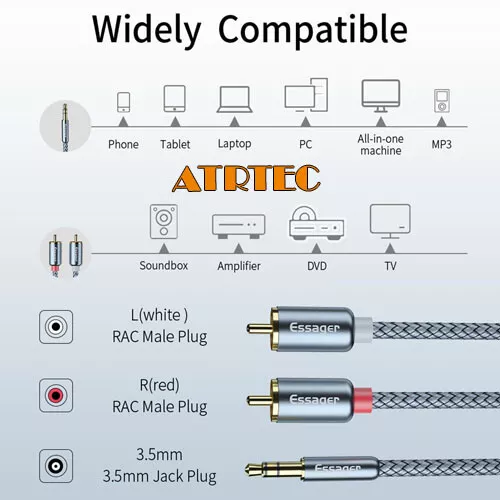 Audio Kabel 3,5mm Klinke auf 2xCinch RCA Stecker Cinch zu AUX Klinke 1m 2m 3m 5m 2