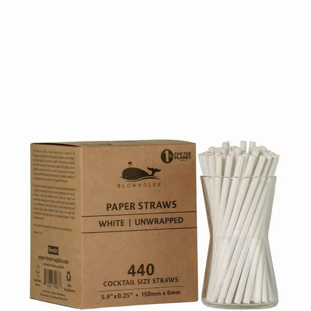 Cocktail Paper Straws - Unwrapped - 5.90" (Box of 440)White- BIODEGRADABLE