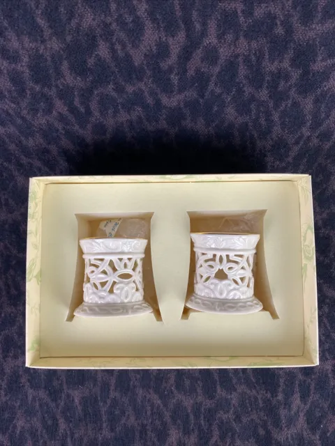 NEW LENOX Pierced Ribbon VOTIVES Set of 2 White Porcelain CANDLE HOLDERS Gift!