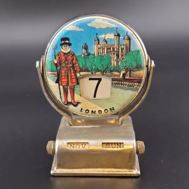 Vintage Chrome Metal Perpetual Flip Desk Calendar LONDON Souvenir 2