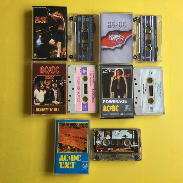 5 X AC/DC MUSIC CASSETTE TAPES LIVE, THE RAZORS EDGE T.N.T. POWERAGE ...