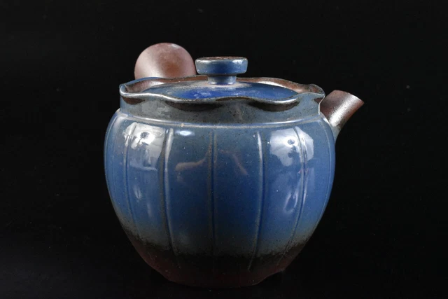 M1770: Japanese Mino-ware Blue glaze TEAPOT Sencha utensils used in Senchado
