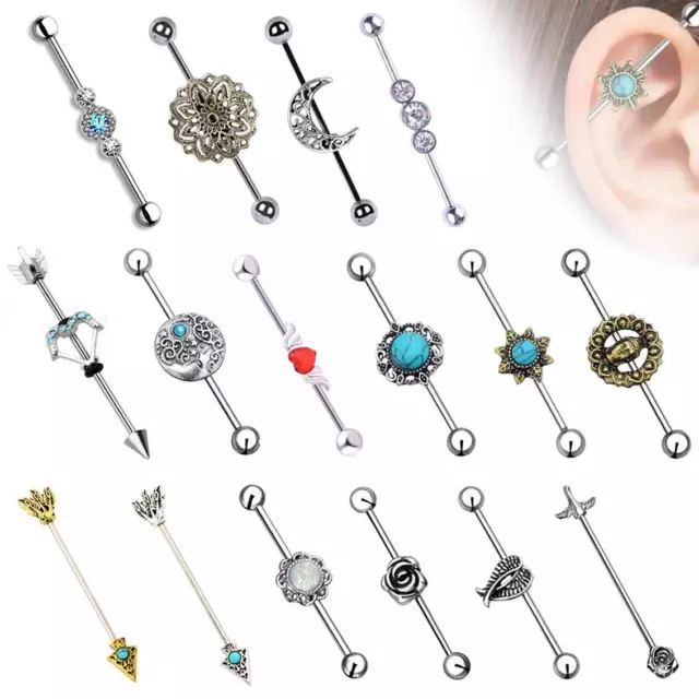 14g Industrial Scaffold Barbell Ear Piercing Bar Surgical Steel Earring Bars