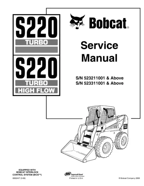 Bobcat S220 Skid Steer Loader Workshop Manual Service Shop Repair 6902447