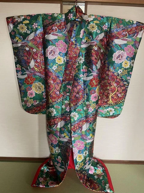 used Iro uchikake KIMONO pure silk traditional bridal dress peony Japanese