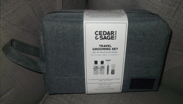 cedro y salvia para hombre viaje set de aseo bolsa de lavado crema bálsamo afeitadora cepillo de afeitar