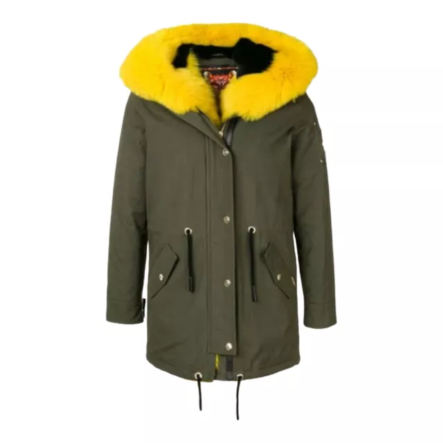 NWT Moose Knuckles Steller Canvas Parka Olive Green Fox & Rabbit Fur Yellow Sz M