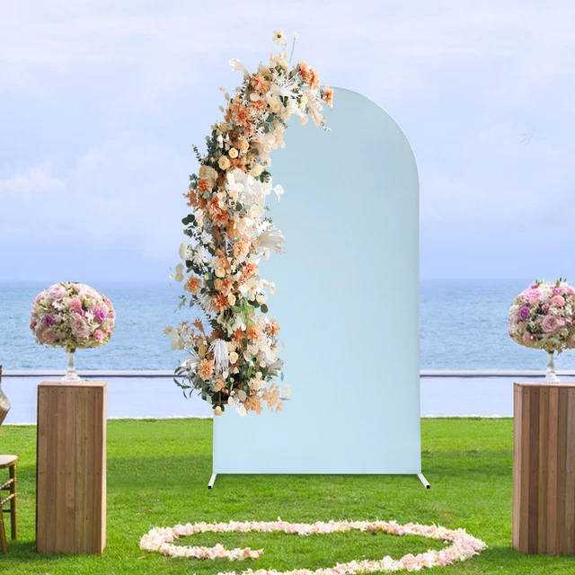 Wedding Arch Rectangular Backdrop Stand – 7ft Arc de Triomphe Style 3D Heavy Duty Gold Metal Frame for Balloon & Floral Display