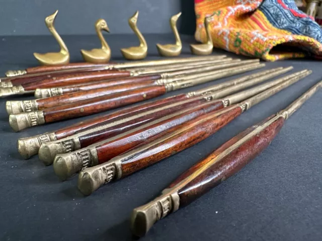 Old Thailand Brass & Wood Chopsticks …beautiful collection set