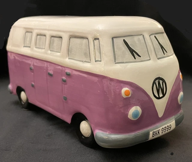 CAMPERVAN VW STYLE violet and white ceramic money box number plate BKK