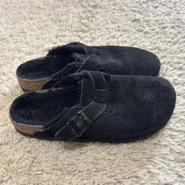 Birkenstock Boston VL/Shearling Clog Suede Leather Black Size 40 L9 M7