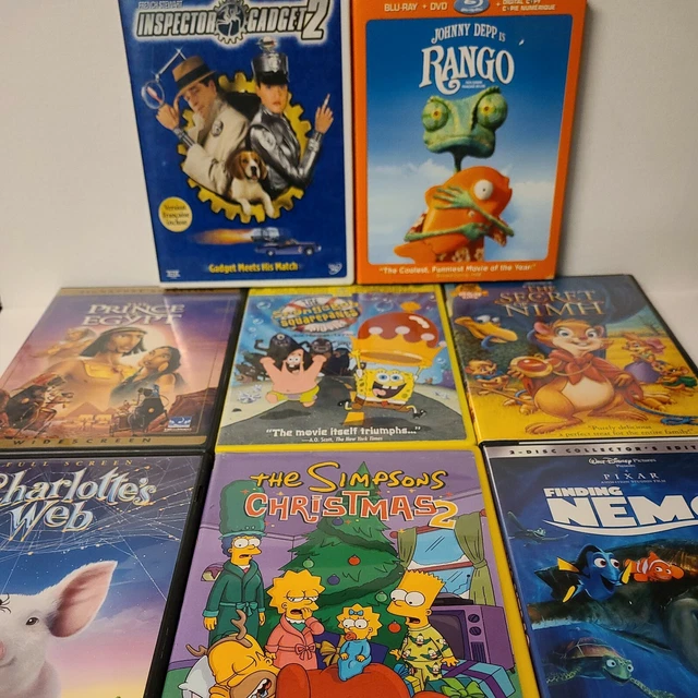 LOT OF 8 Kids DVDs Comedy / Adventure SpongeBob Rango Nemo Simpsons ETC ...