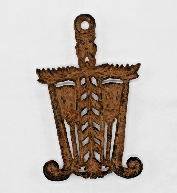 Vintage Cast Iron Metal Handled Footed Trivet Brooms 8.5" Iron Rest Old Paint