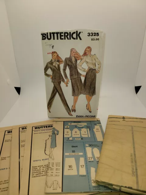 3325 UNCUT Vintage Butterick SEWING Pattern Misses Jacket Blouse Skirt Pants 8