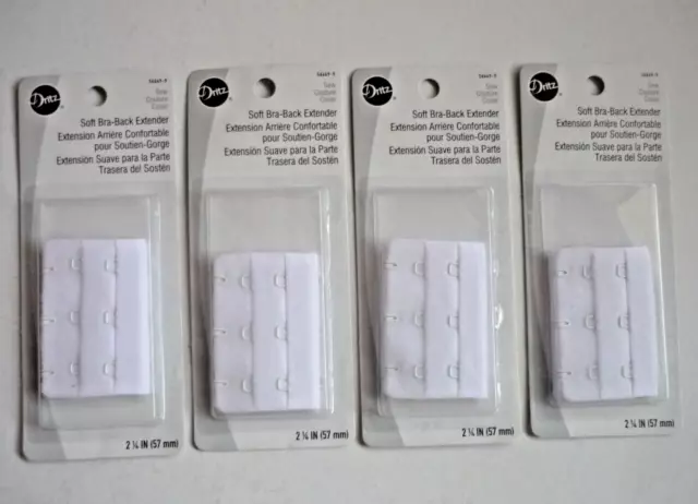 Lot of 4 Dritz Soft Bra-Back Extenders, White, Size 2 1/4" - New Sealed #56649-9