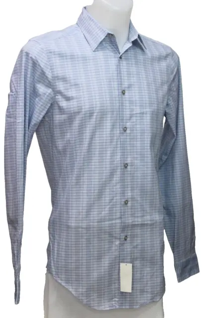 Calvin Klein Men's Steel+ Shirt Stretch Slim Fit Non-Iron Plaid Blue 15-34/35