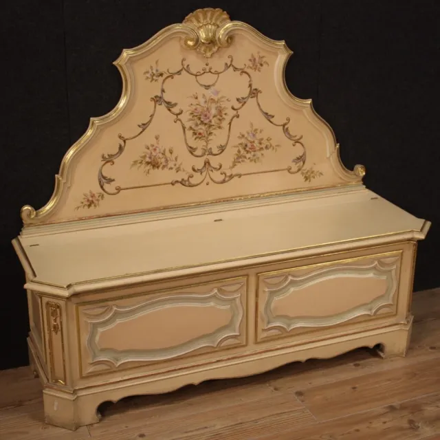 Coffre vénitienne meuble en bois laqué style ancien 900 banc peint 20ème siècle