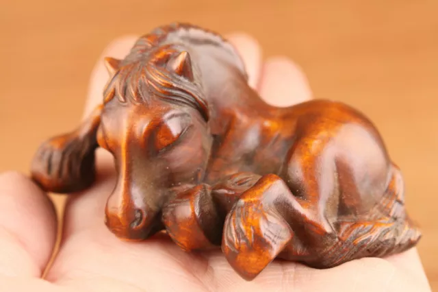 Japanese old boxwood hand carved horse statue netsuke collectable home deco