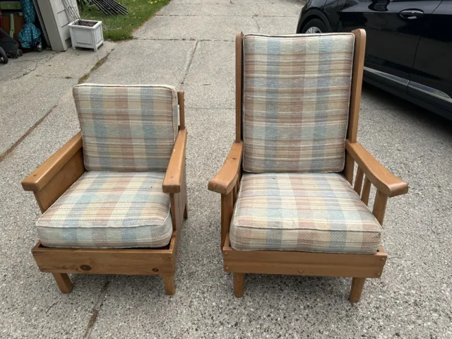 Vintage Habitant Knotty Pine Him & Hers Cabin Cottage Chairs Bay City, Michigan