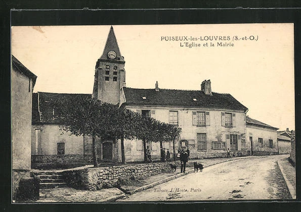 CPA Puiseux-les-Louvres, L´Eglise et la Mairie