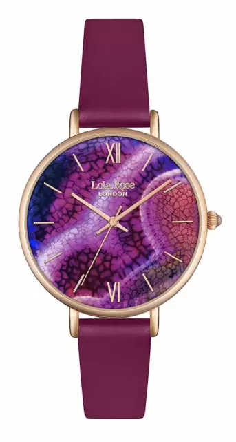 Montre femme Lola Rose 38 mm agate saphir aqua cuir violet NEUVE ! LR2020