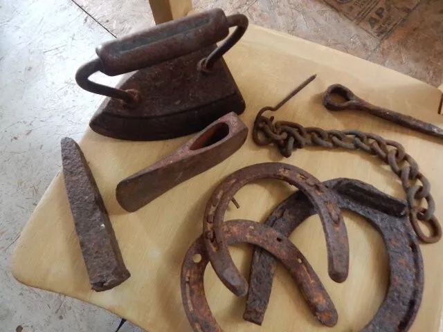 Collection Of Primitive Hand Forged Rusted Iron Barn Items
