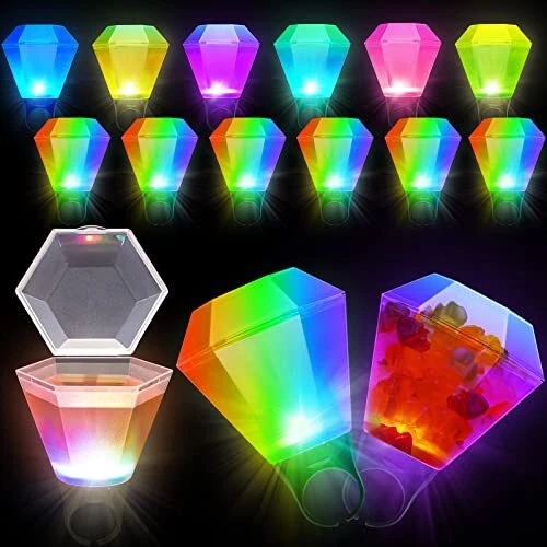 12 Pcs Wedding Ring Shot Glass LED Light Up Plastic Flash Ring Shot Glasses