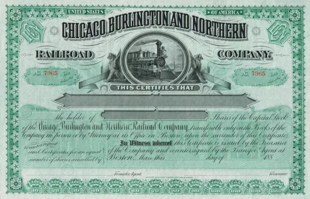 USA CHICAGO BURLINGTON AND NORTHERN RAILROAD COMPANY stock certificate/bond