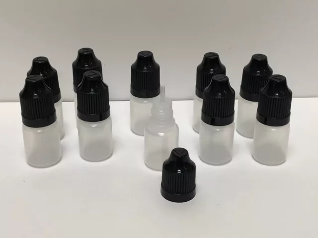 5ml Empty Plastic Squeezable Eye Dropper Bottles Black Cap LDPE  - (10-Pack)