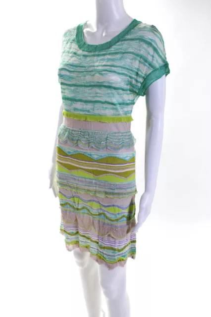 Missoni Womens Short Sleeve Knit Ruffle Sheath Dress Turquoise Purple Size IT 42 2