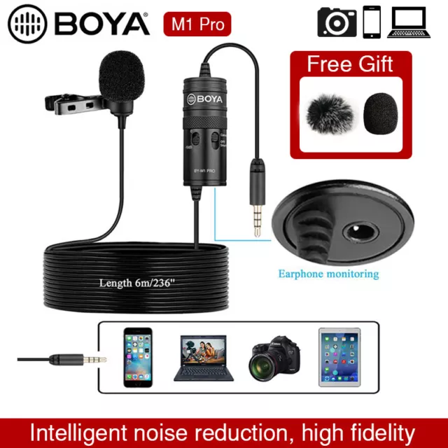 BOYA BY-M1 Pro 6m Clip-on Lavalier Microphone 3.5mm for Smartphone Camera DSLR