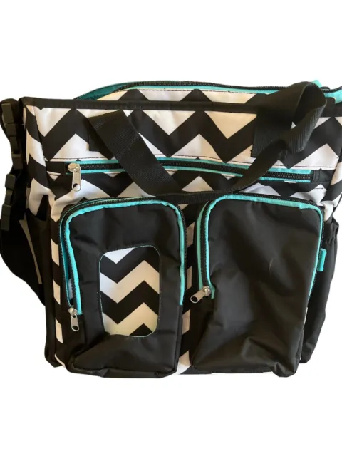 Black And BlueChevron Diaper Bag with Stroller Straps/ Storage Little Journey