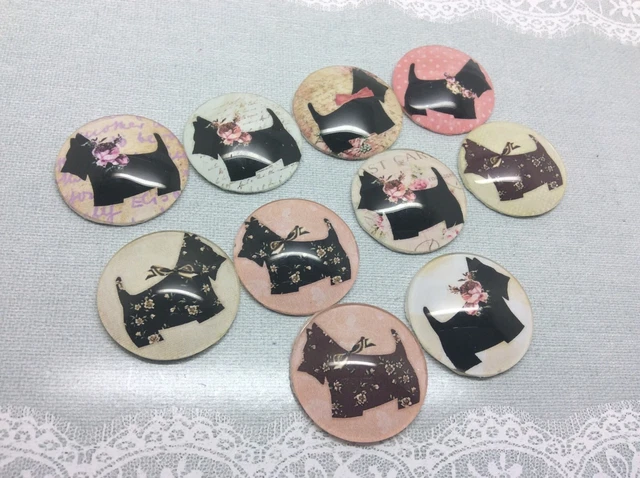 10 Floral Scottie Dog Cabochons 16-25mm Mixed Round Glass Charm Dome Flat Back 2