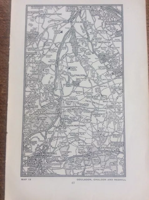 Coulsdon Chandon Redhill c1920 Map London South of the Thames 7x4”