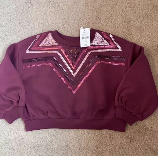 Nutmeg Girls Cropped Maroon Sequin Star Detail Sweatshirt BNWT Age 4-5 Year!