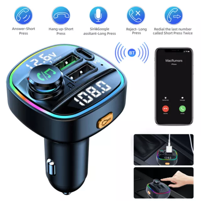 FM Transmitter KFZ Bluetooth Dual USB PD Auto Ladegerät für Handy Radio Adapter