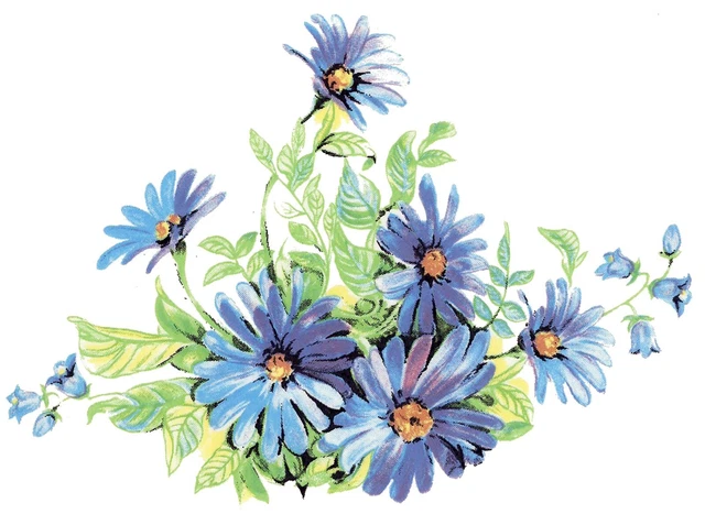 Calcomanías de cerámica tobogán margarita azul púrpura 2 piezas 4-1/4"" X 3"" Tx