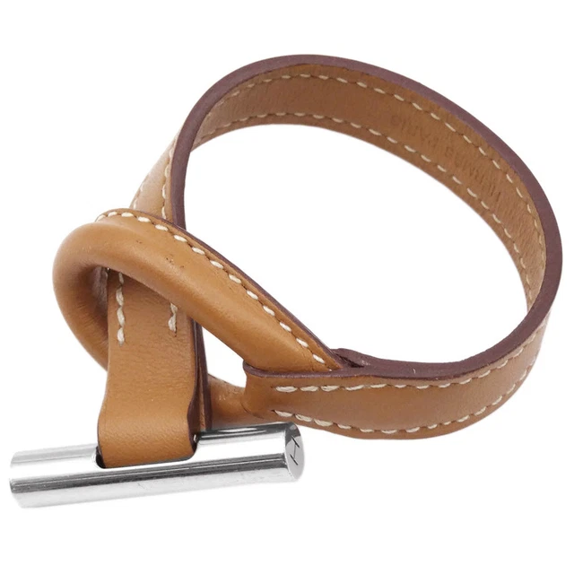 Used HERMES Leather Bracelet Brown □K Engraved (2007) Silver Hardware